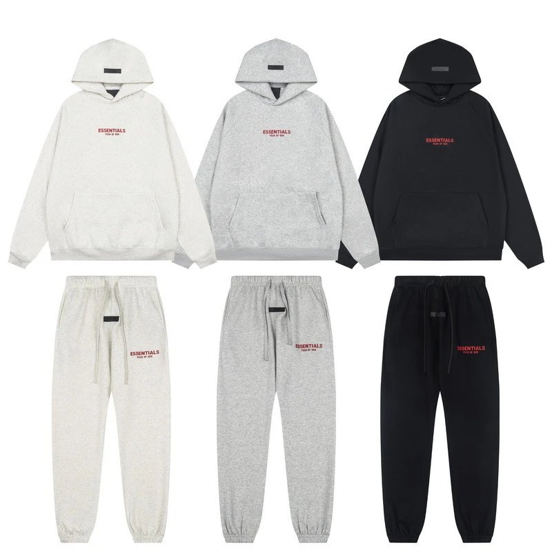 Essentials Hoodie Set White Gray Black Casual