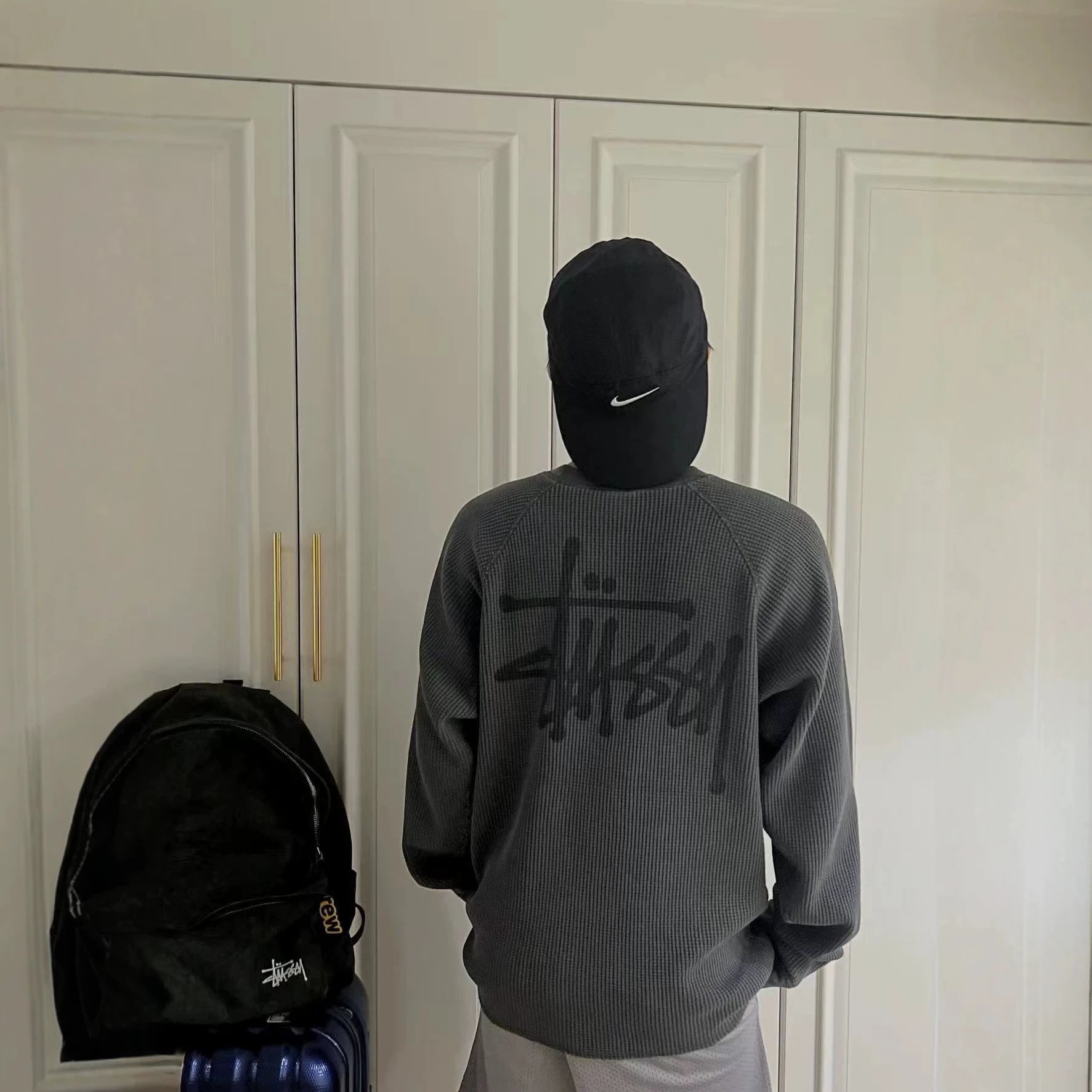 Stussy Logo Grey Ribbed Crewneck Sweater