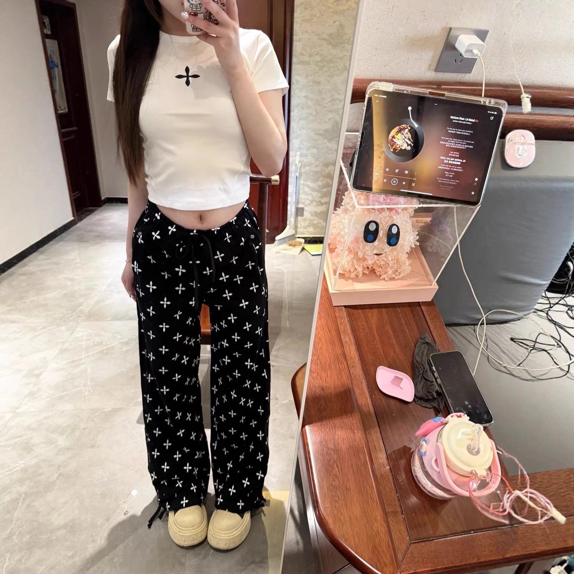 Unbranded Printed Black White Casual Pants