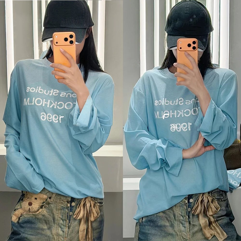 Unisex Oversized Light Blue Long Sleeve T-Shirt