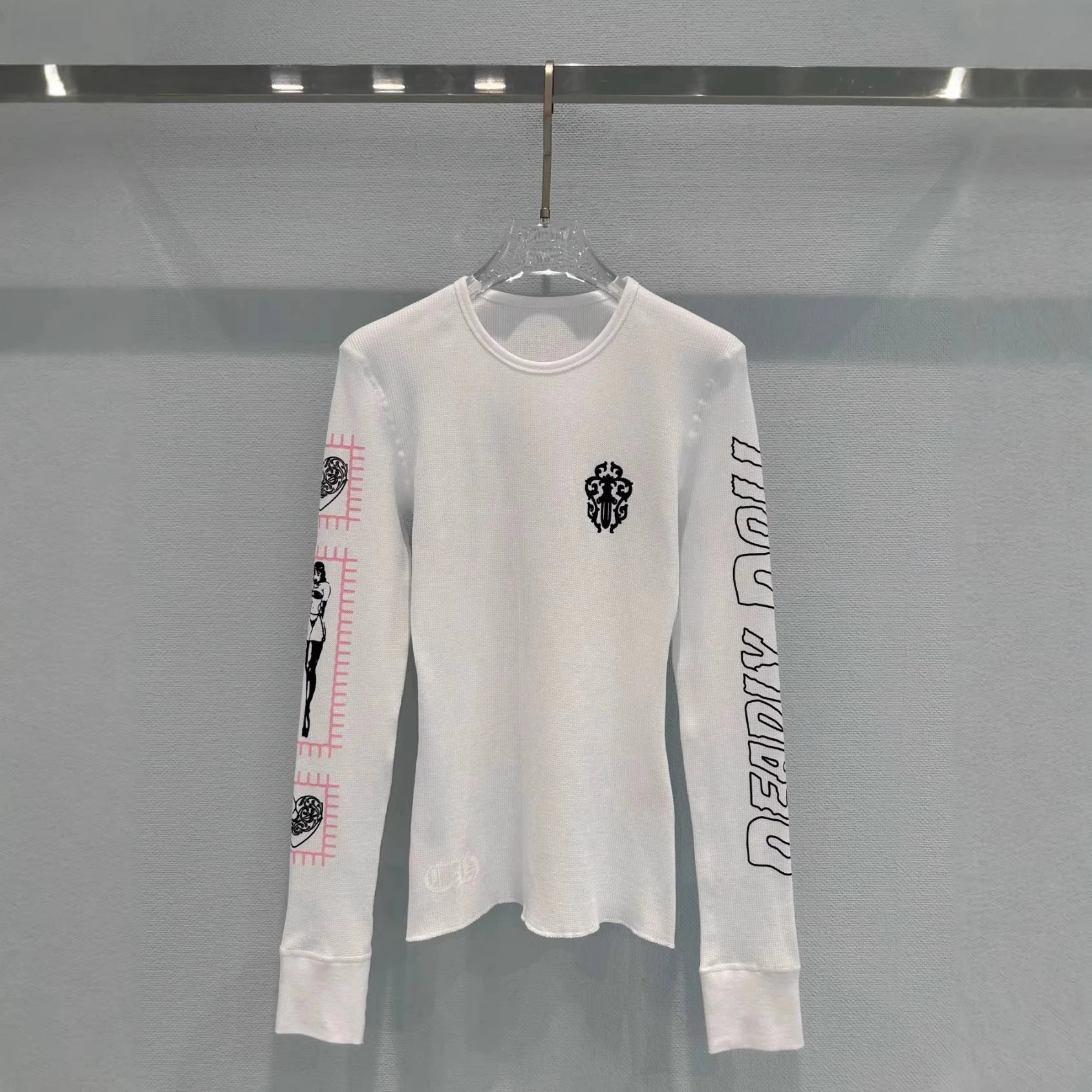 White Long Sleeve Graphic T-Shirt Casual Top
